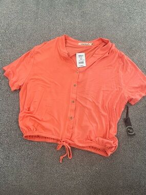 Liberty Love Coral Button-Front Drawstring Hem Top